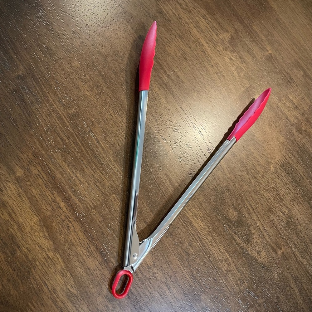 Red Silicone Stainless Steel Kitchen Tongs
